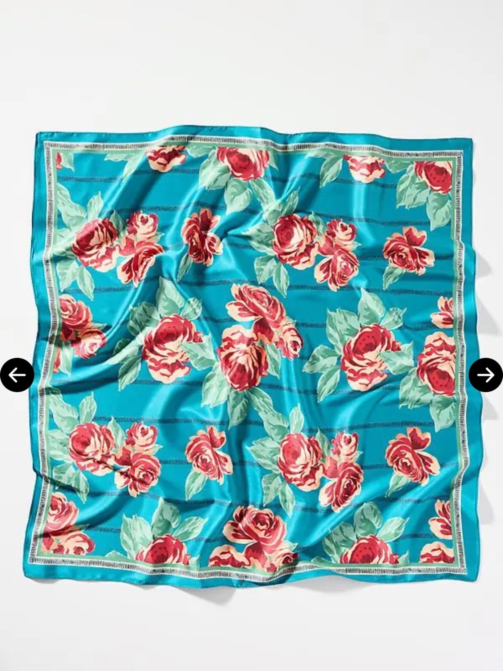 Anthropologie Floral Striped Silk-Feel Scarves Teal Orange NEW - Picture 4 of 5